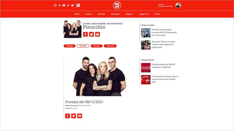preview trasmissione Pinocchio di Radio Deejay